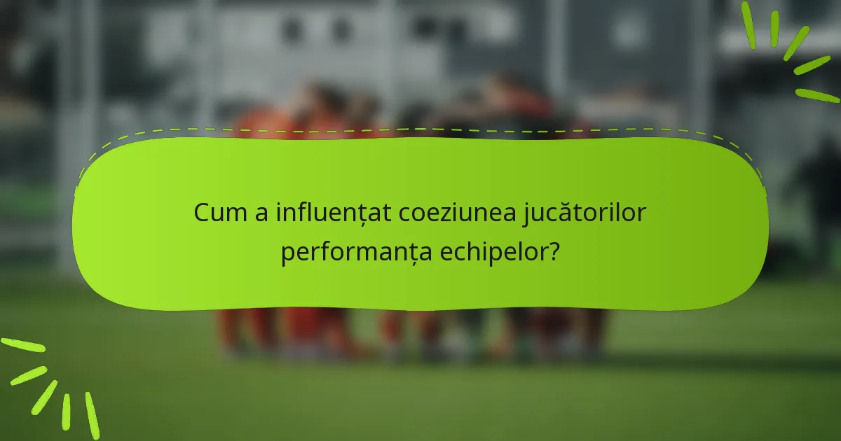 Cum a influențat coeziunea jucătorilor performanța echipelor?