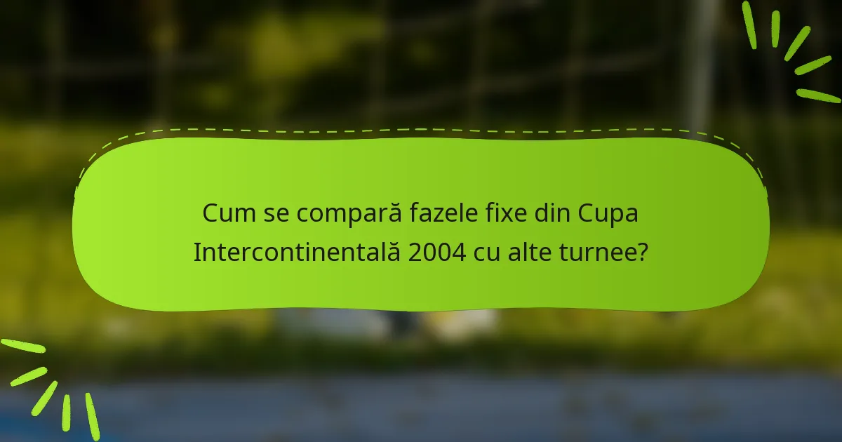 Cum se compară fazele fixe din Cupa Intercontinentală 2004 cu alte turnee?